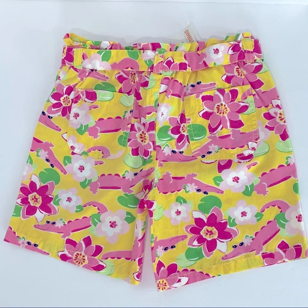 GYMBOREE Belted Crocodile & Lily Print Shorts Size 10